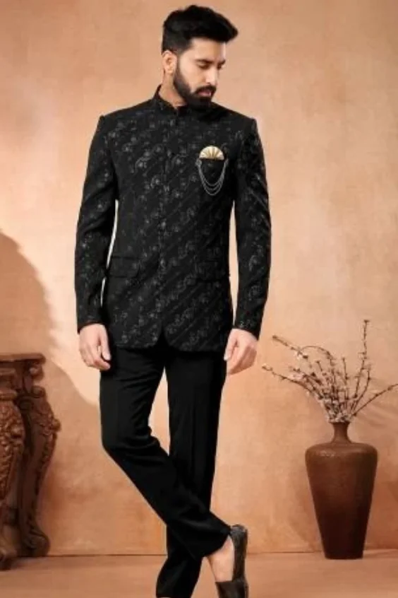  Black Jodhpuri Bandhgala Suit