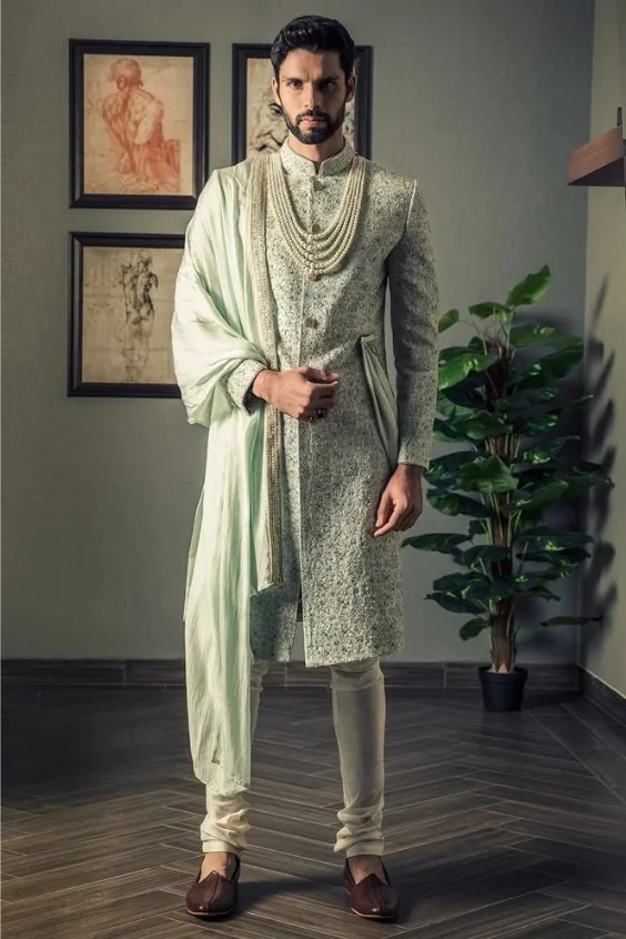 Ivory green Sherwani for men
