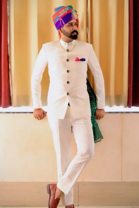 White Jodhpuri Bandhgala suit